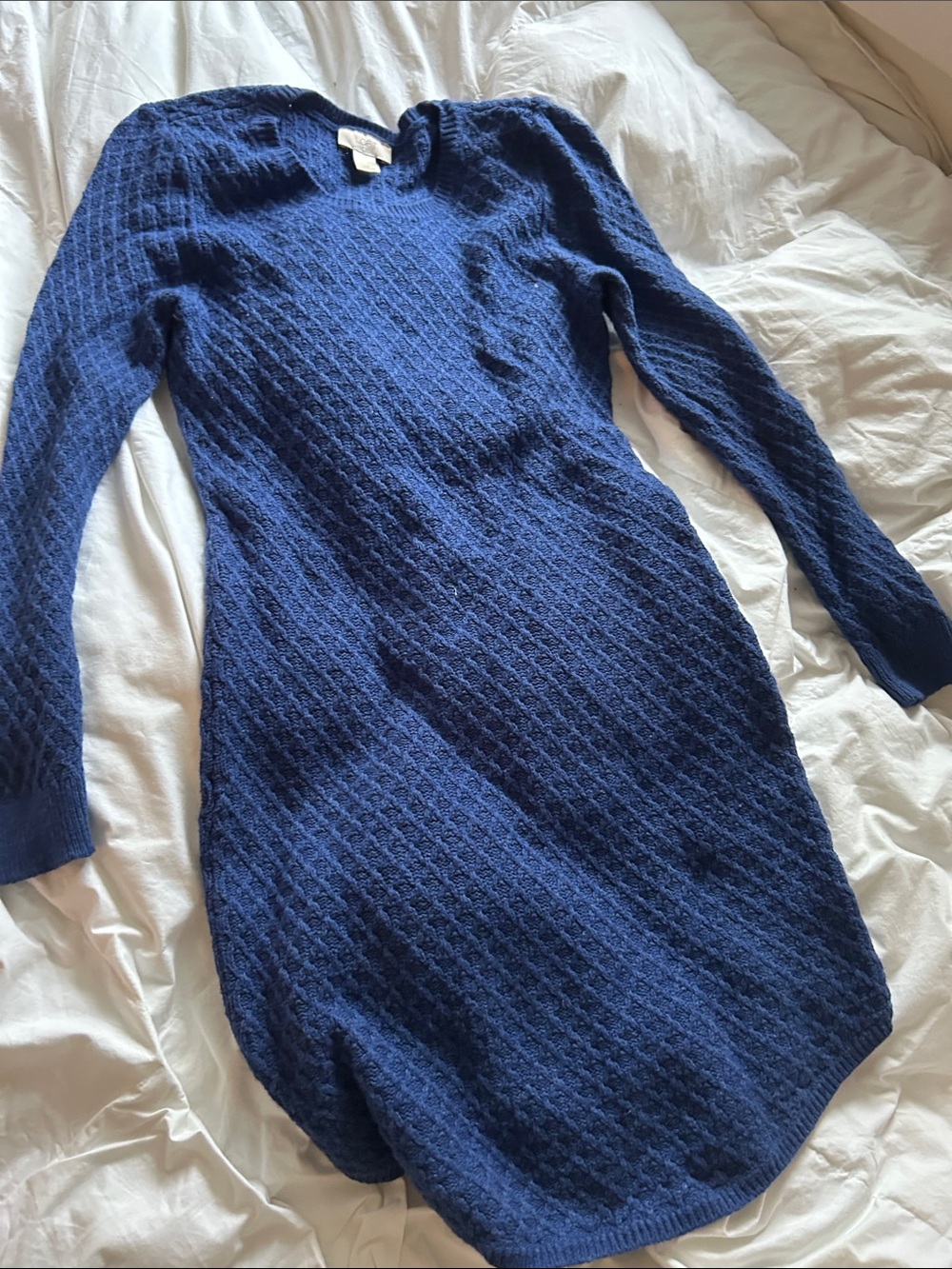 LOFT Navy Cable-Knit Long Sleeve Sweater Dress